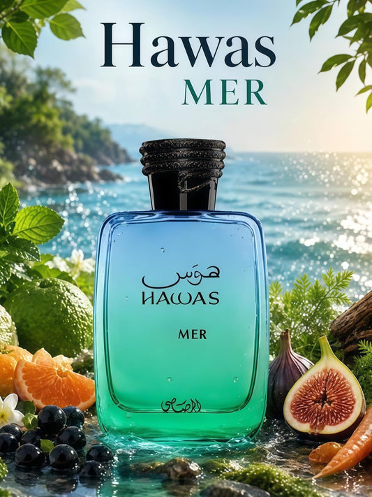 Hawas La mer Eau de Parfum Hombre 100ml Fragancia Fresca Afrutada y Amaderada con Menta Cítricos y Frutas para Hombres Modernos