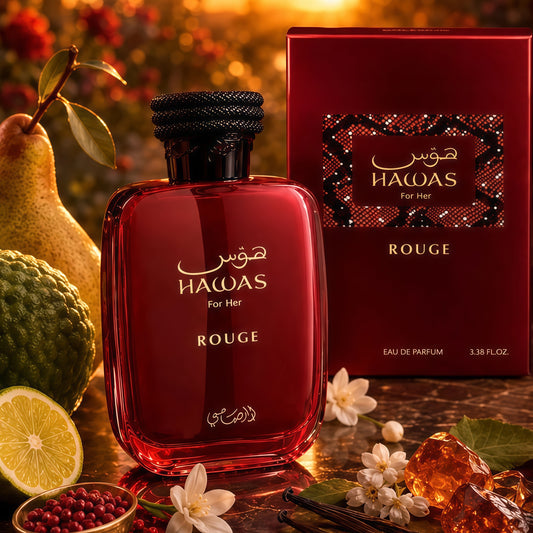 Hawas Rouge Eau de Parfum Mujer 100ml - Fragancia Floral Frutal y Avainillada Elegante y Seductora para Mujeres Modernas
