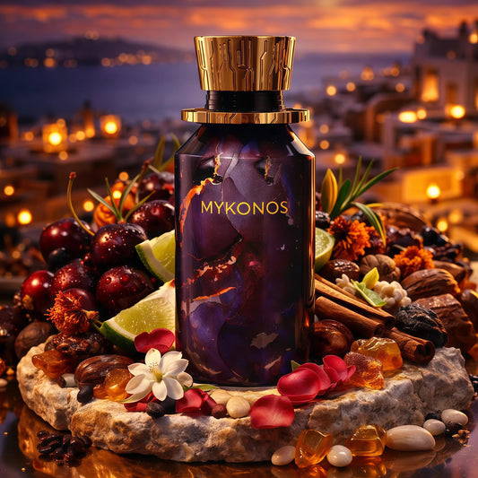 Mykonos Dark Secret Extrait de Parfum Unisex 100ml Fragancia Gourmand Especiada y Ambarada con Cereza Negra Azafrán y Bergamota para Otoño e Invierno