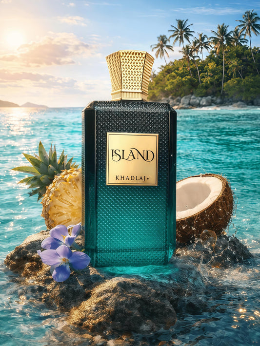 Khadlaj Island Perfumes para Hombres y Mujeres Fragancia 2024 con Notas de Piña Iris Jengibre y Coco