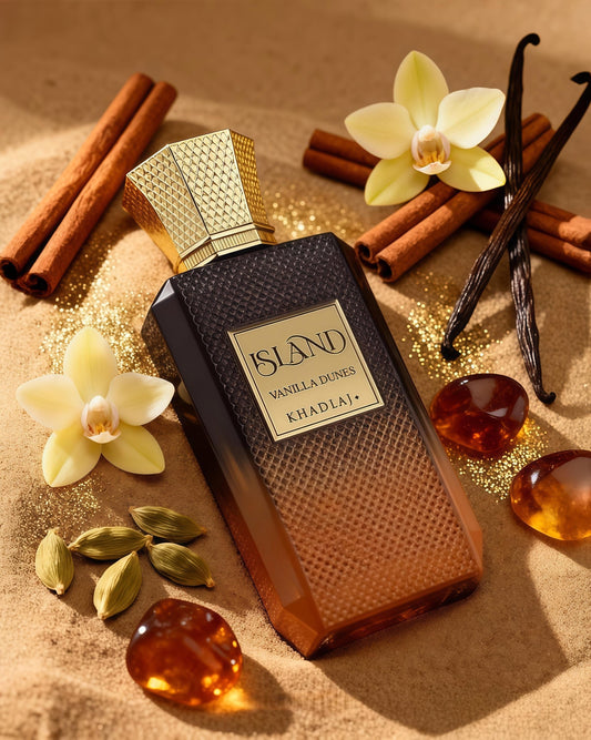 Khadlaj Perfumes Island Vanilla Dunes Fragancia Oriental Vainilla para Hombres y Mujeres Notas de Vainilla Canela y Cardamomo