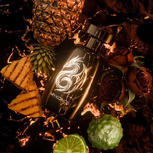 Mykonos Inferno - Extrait de Parfum Unisex 100ml, Fragancia Intensa y Especiada con Notas de Bergamota, Piña Caramelizada y Rosa, Ideal para Otoño e Invierno