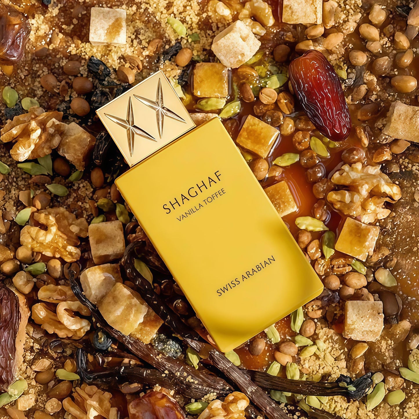 Shaghaf Vanilla Toffee 75ml Eau de Parfum Unisex Fragancia Gourmand Avainillada Dulce y Cálida con Toffee de Mantequilla y Café Árabe