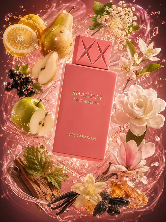 Shaghaf Nectar Blush 75ml Eau de Parfum Unisex Fragancia Afrutada Floral Acuática y Cremosa con Yuzu Pera Williams y Vainilla
