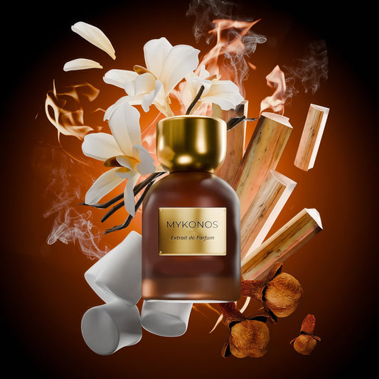Mykonos Bonfire Vanilla Extrait de Parfum Unisex 50 ml Fragancia Ahumada Gourmand y Vainilla con Especias y Maderas Ahumadas para Otoño e Invierno