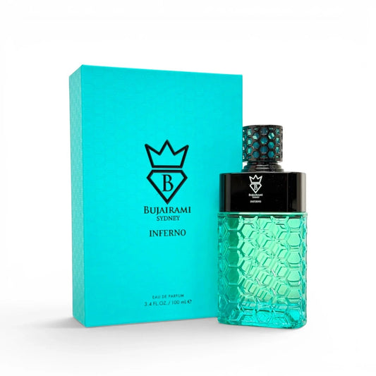 Bujairami Inferno Eau de Parfum Hombre 100ml Fragancia Afrutada Especiada y Amaderada con Mango Jengibre y Limón para Otoño e Invierno