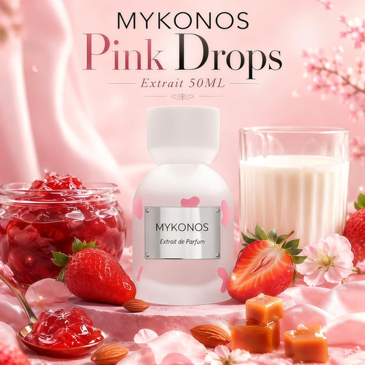 Mykonos Pink Drops Extrait de Parfum Unisex 50 ml Fragancia Gourmand Cremosa y Avainillada con Mermelada de Fresa y Vainilla
