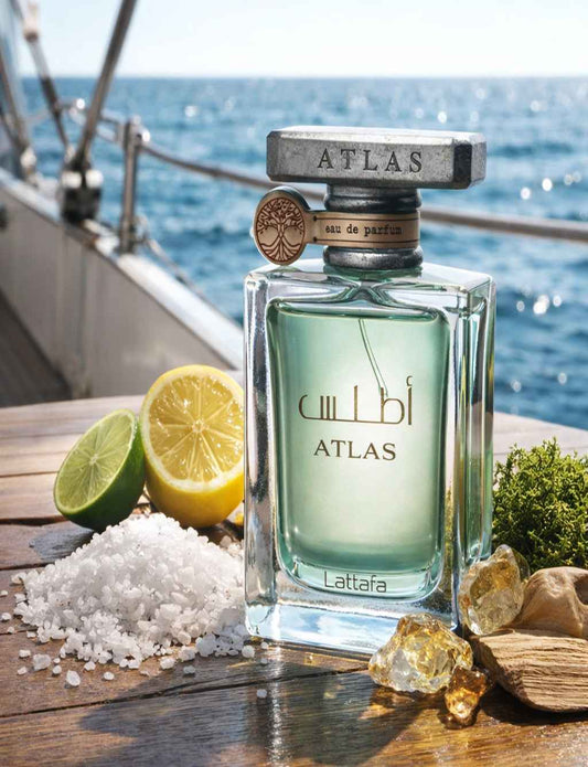 Atlas Perfumes para Hombres y Mujeres Fragancia Marina con Notas de Sal Limón Davana Iris Ámbar Gris Musgo de Roble y Sándalo