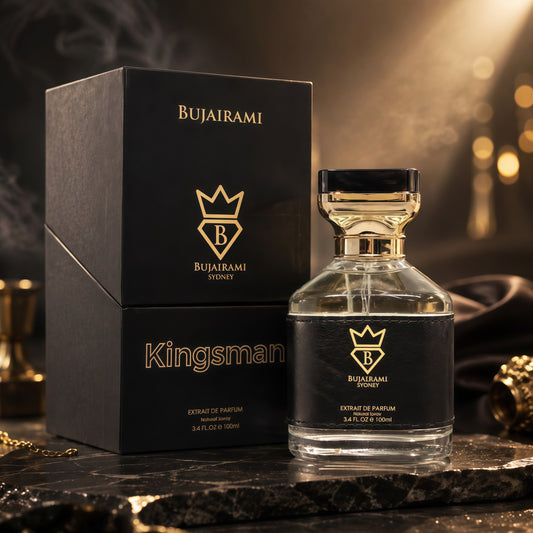 Bujairami Kingsman Extrait de Parfum 100ml Fragancia Unisex Afrutada Fresca y Amaderada con Bergamota y Piña para Ocasiones Especiales