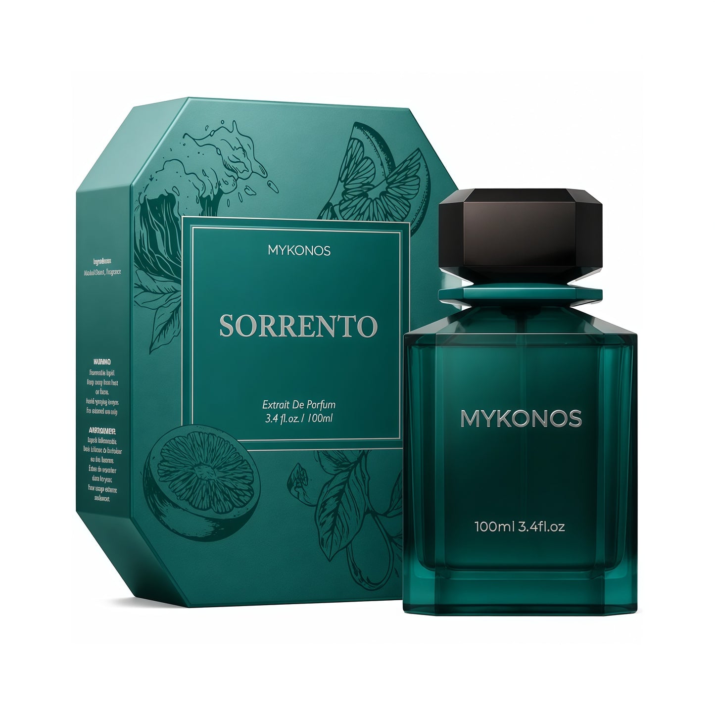 Mykonos Sorrento Extrait de Parfum Unisex 100 ml Fragancia Cítrica Acuática y Ambarada Inspirada en la Costa Mediterránea Italiana Fresca y Elegante