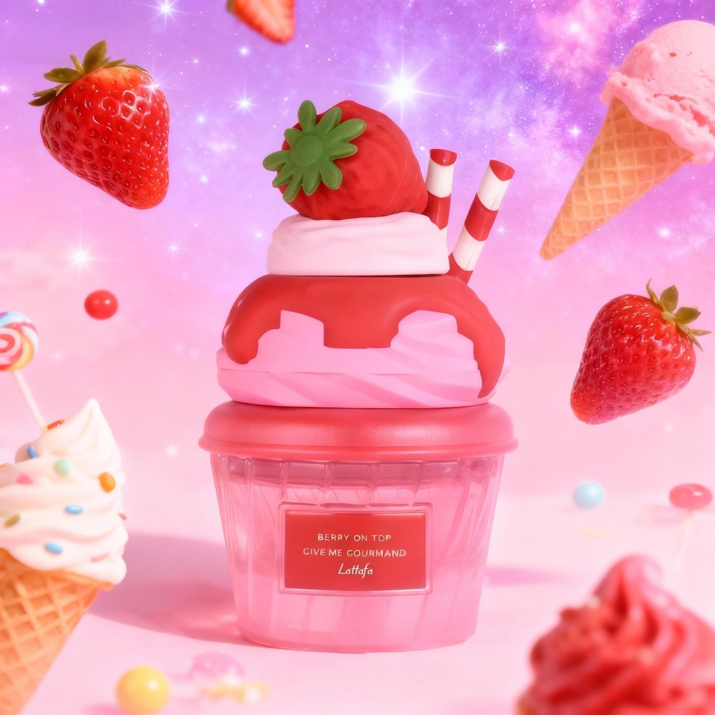 Lattafa Berry On Top Give Me Gourmand 75ml Perfume Unisex Aroma Dulce y Sofisticado con Notas de Fresa y Crema Caramelizada Ideal para Momentos Especiales De Larga Duración