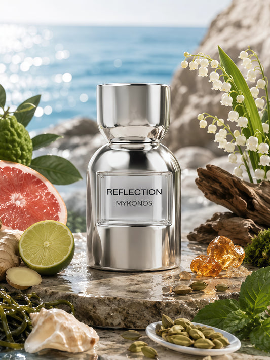 Mykonos Reflection 50 ml Extrait de Parfum Unisex Fragancia Cítrica Marina y Ambarada 100 ml Fresca Sofisticada y Contemporánea Eau de Parfum Unisex