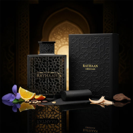 Rayhaan Obsidian 100ML – Perfume Masculino Oriental Elegante | Iris, Cuero y Oud Sofisticado