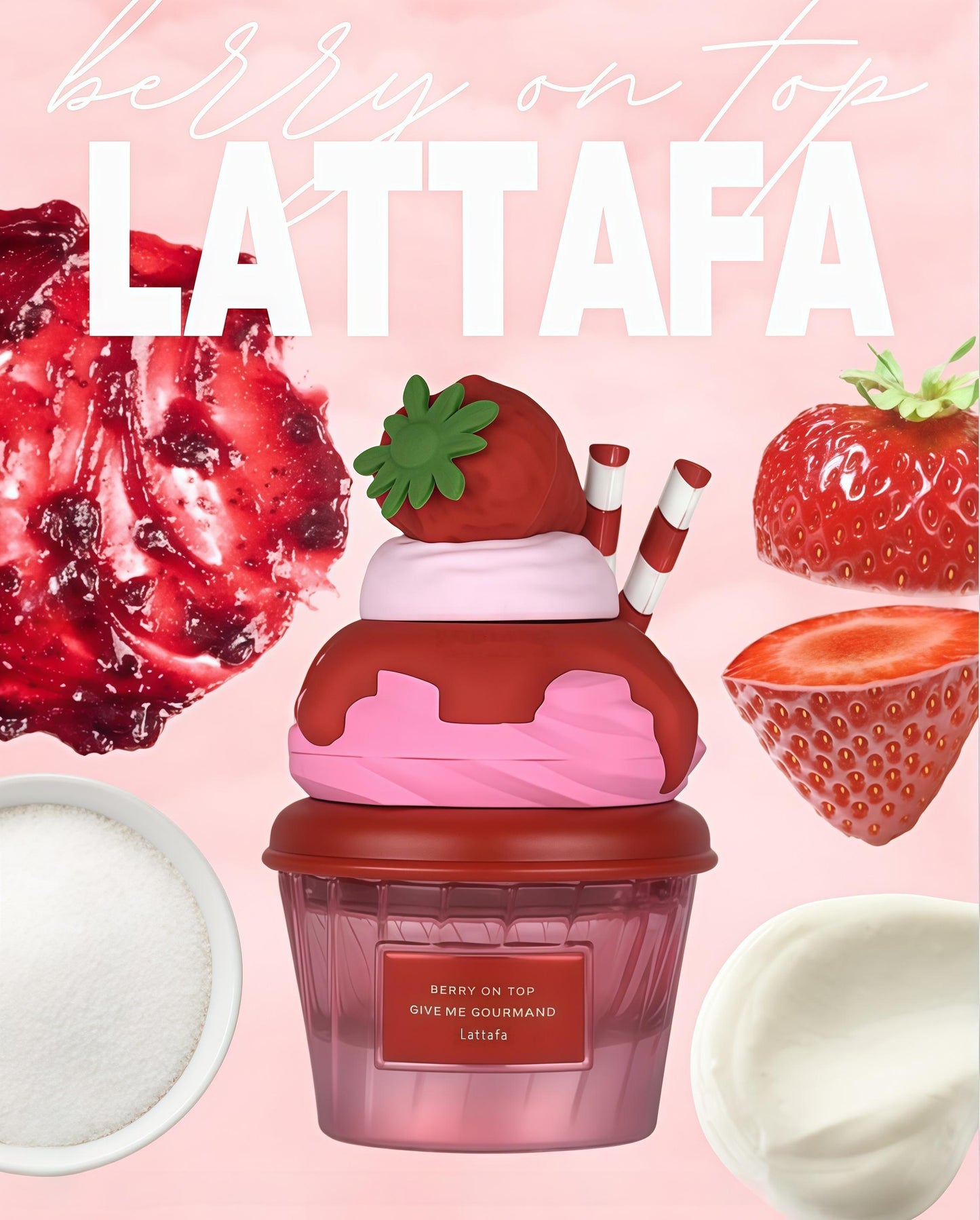 Lattafa Berry On Top Give Me Gourmand 75ml Perfume Unisex Aroma Dulce y Sofisticado con Notas de Fresa y Crema Caramelizada Ideal para Momentos Especiales De Larga Duración