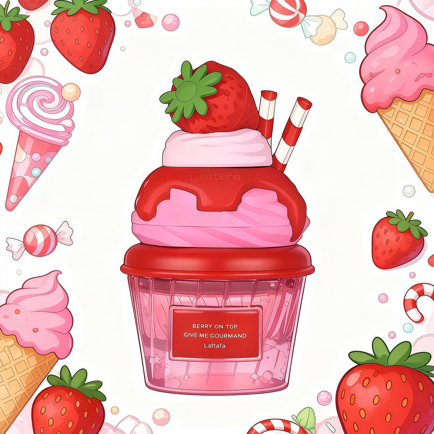 Lattafa Berry On Top Give Me Gourmand 75ml Perfume Unisex Aroma Dulce y Sofisticado con Notas de Fresa y Crema Caramelizada Ideal para Momentos Especiales De Larga Duración