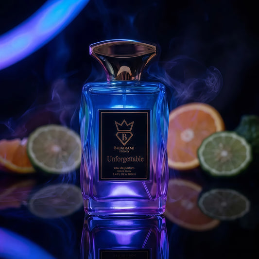 Bujairami Unforgettable Eau de Parfum Unisex 100 ml Fragancia Cítrica Fresca y Vibrante con Pomelo Bergamota y Jengibre