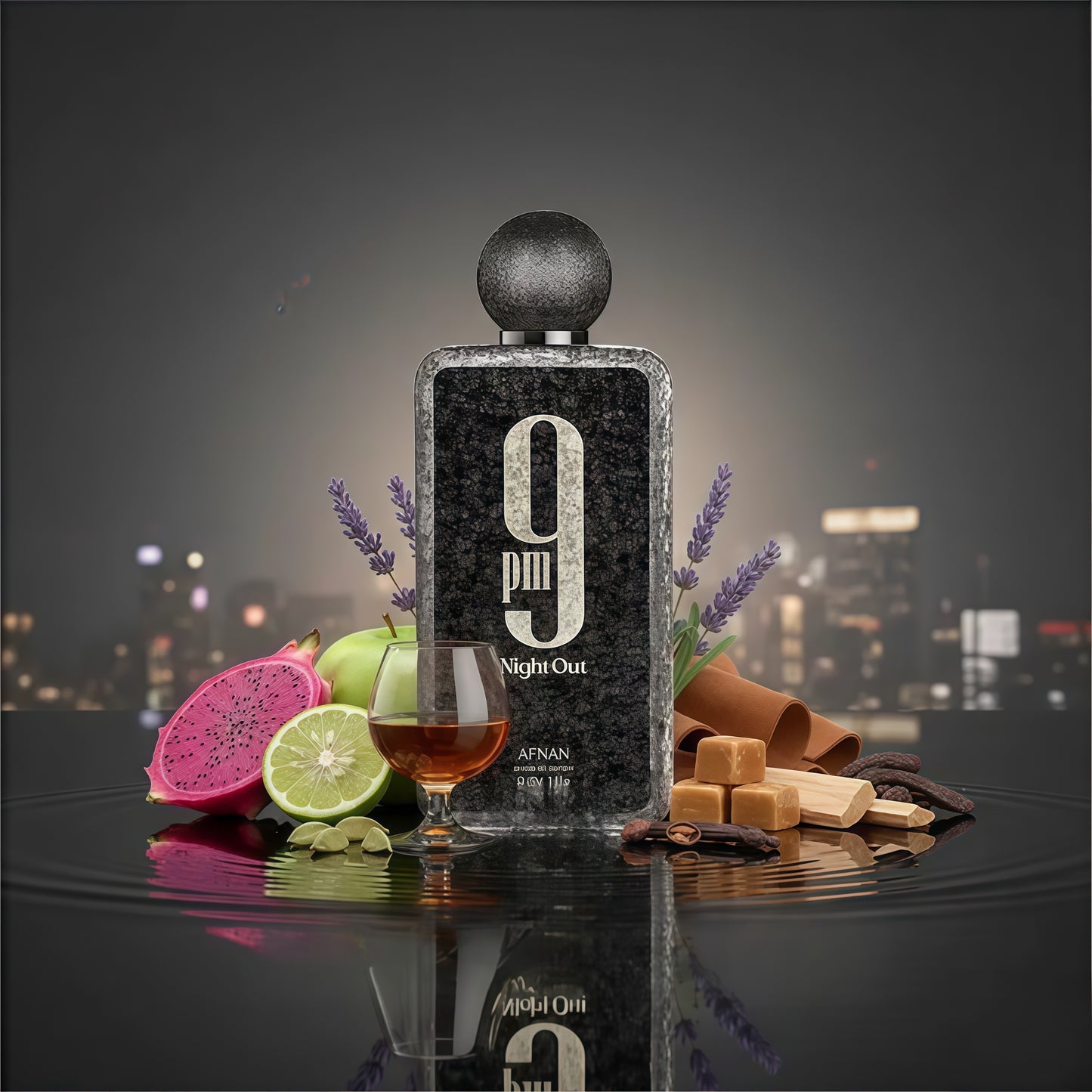 Afnan 9 PM Night Out Eau de Parfum Unisex con Notas Afrutadas Especiadas y Ámbar Perfume Moderno y Nocturno con Fruta del Dragón y Cardamomo