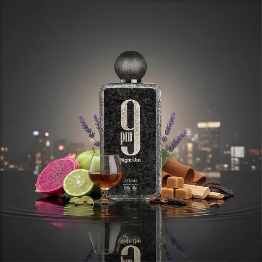 Afnan 9 PM Night Out Eau de Parfum Unisex con Notas Afrutadas Especiadas y Ámbar Perfume Moderno y Nocturno con Fruta del Dragón y Cardamomo