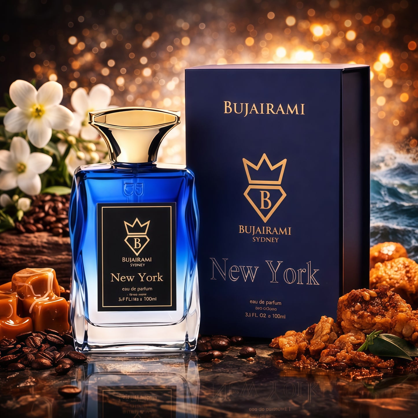 Bujairami New York Eau de Parfum Hombre 100 ml Fragancia Amaderada Ambarada Moderna para Hombres Elegantes y Sofisticados
