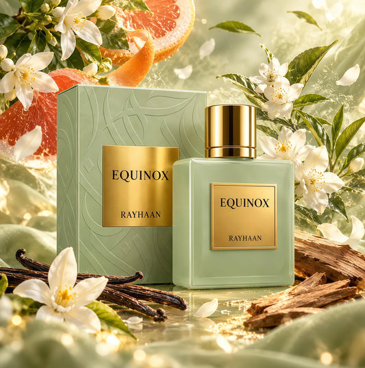 Rayhaan Equinox 100ml Fragancia Oriental Floral para Hombres y Mujeres con Notas de Flor de Azahar y Jazmín Sambac