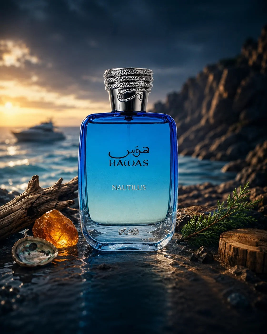 Hawas Nautilus Eau de Parfum Hombre 100 ml Fragancia Marina Amaderada y Fresca para Hombres Modernos con Notas Minerales y Maderas Nobles
