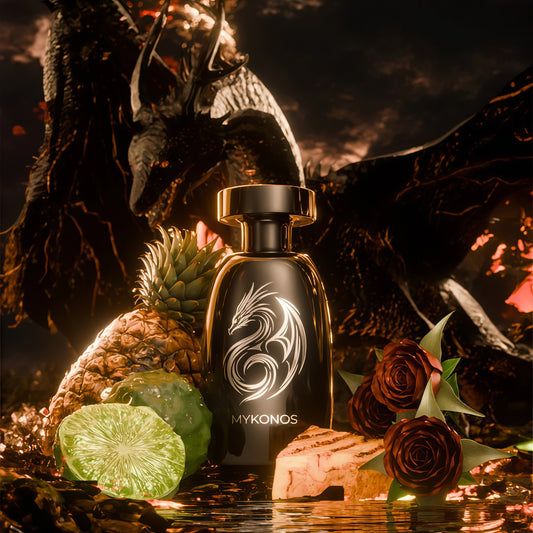 Mykonos Inferno - Extrait de Parfum Unisex 100ml, Fragancia Intensa y Especiada con Notas de Bergamota, Piña Caramelizada y Rosa, Ideal para Otoño e Invierno