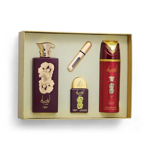 Pack Ansaam Gold – Lattafa 100ML + Miniatura 20ML + Deodorant 200ML + Travel Spray | Perfume Unisex Dulce, Floral y Atractivo