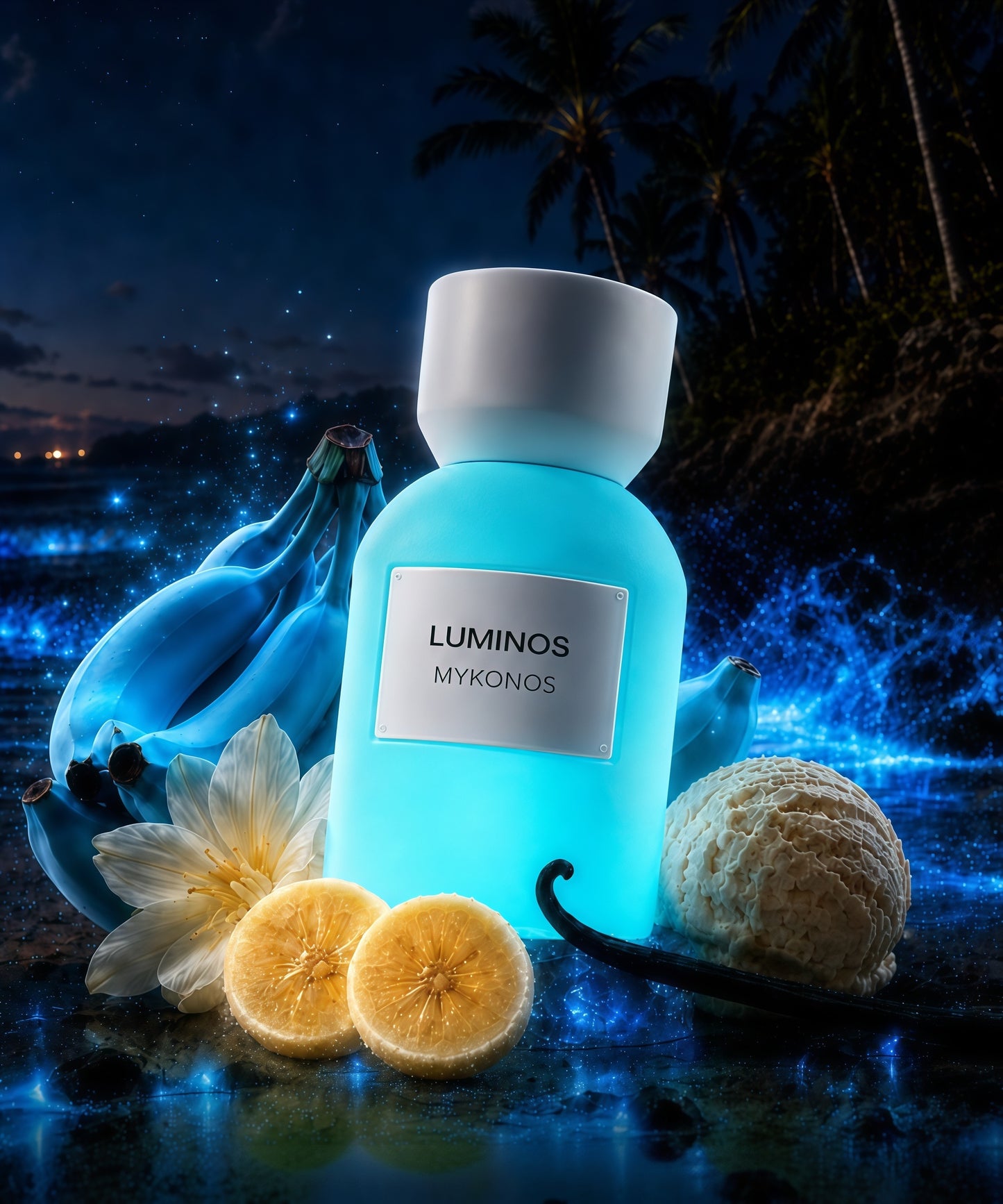Mykonos Luminos Extrait De Parfum 50ml Fragancia Unisex Afrutada y Cremosa con Notas de Manzana y Plátano Blue Java Ideal para Momentos Especiales