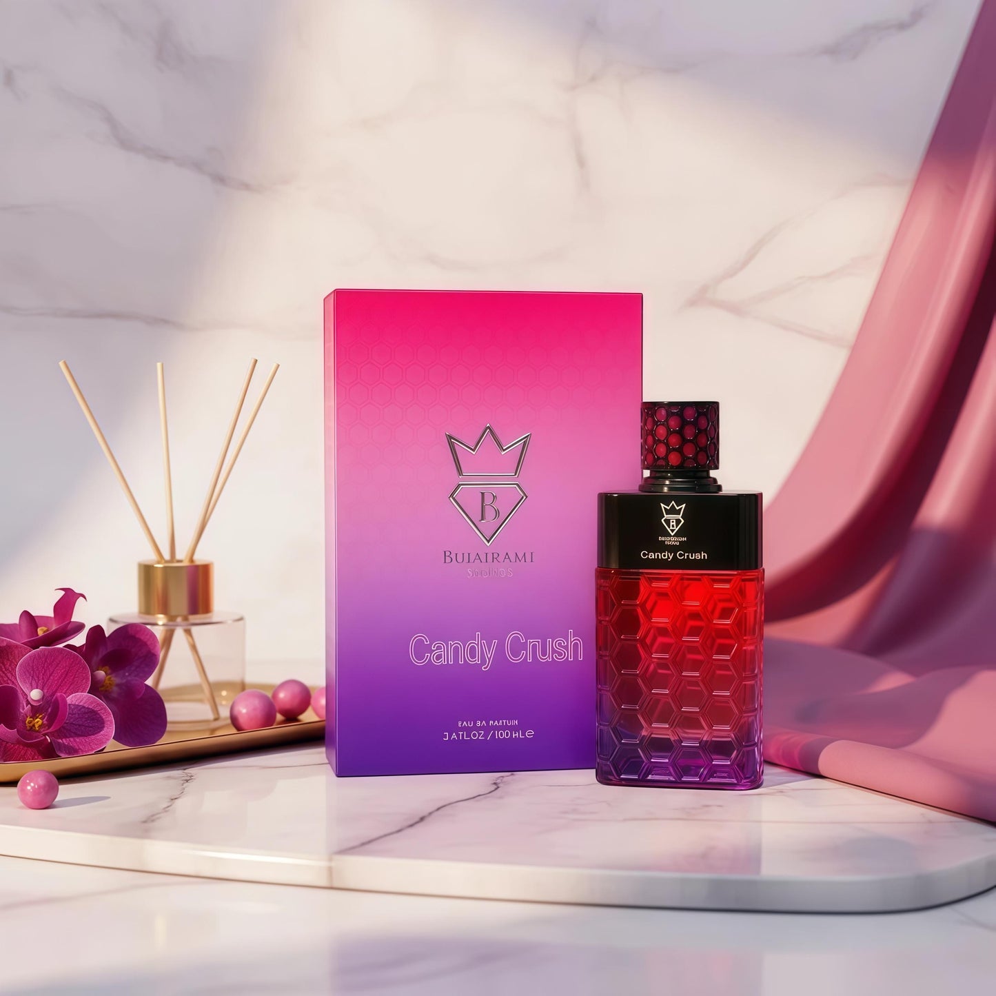 Bujairami Candy Crush Eau de Parfum Mujer 100ml Fragancia Gourmand Dulce y Cremosa con Pera Vainilla y Malvavisco para Ocasiones Especiales