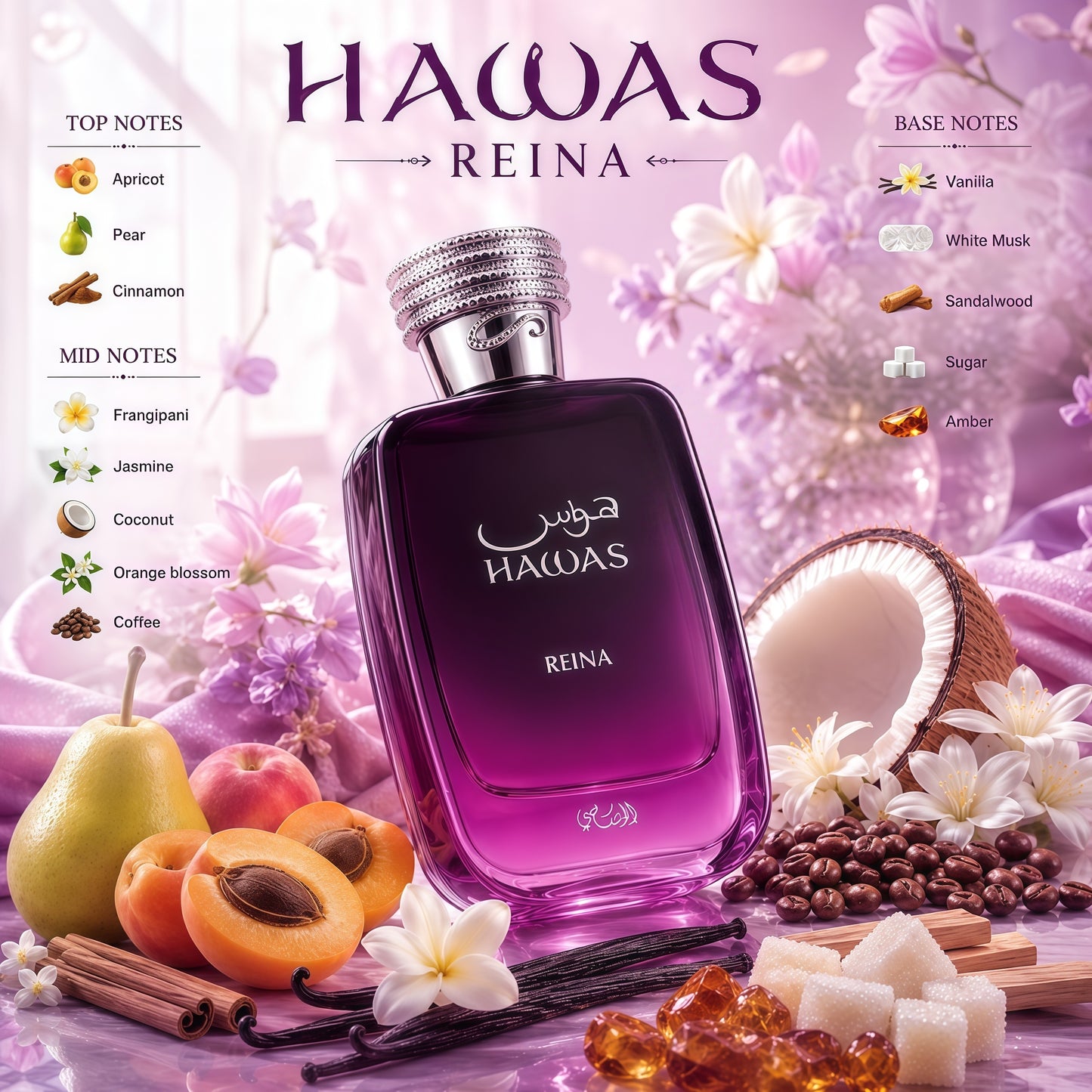 Rasasi Hawas Reina Rasasi para Hombres y Mujeres Fragancia Sofisticada con Notas Afrutadas Florales y Gourmand 100ml