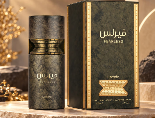 Lattafa Fearless - 100ml Perfume Masculino Intenso y Sofisticado con Notas de Maracuyá, Cacao y Tabac para Hombres Aventureros
