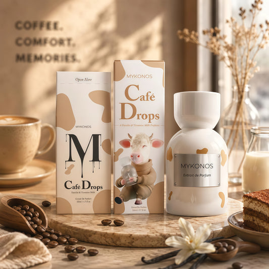 Mykonos Cafe Drops Extrait de Parfum Unisex 50 ml Fragancia Gourmand Cremosa Avainillada para Otoño e Invierno