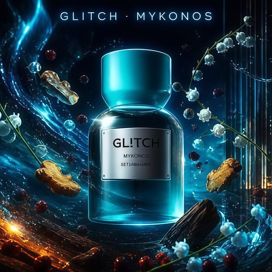 Glitch Mykonos x Setiawanade 50ml Extrait de Parfum Unisex Fragancia Frutal Aromática y Amaderada 100ml Perfume Moderno y Sofisticado