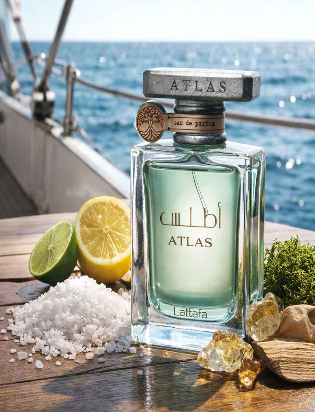 Atlas Perfumes para Hombres y Mujeres Fragancia Marina con Notas de Sal Limón Davana Iris Ámbar Gris Musgo de Roble y Sándalo