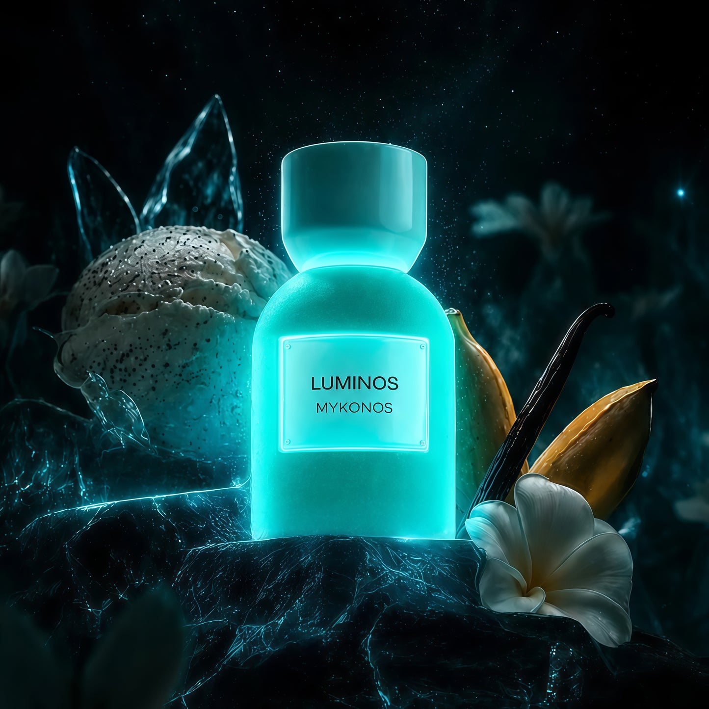 Mykonos Luminos Extrait De Parfum 50ml Fragancia Unisex Afrutada y Cremosa con Notas de Manzana y Plátano Blue Java Ideal para Momentos Especiales