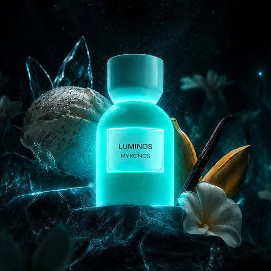 Mykonos Luminos Extrait De Parfum 50ml Fragancia Unisex Afrutada y Cremosa con Notas de Manzana y Plátano Blue Java Ideal para Momentos Especiales