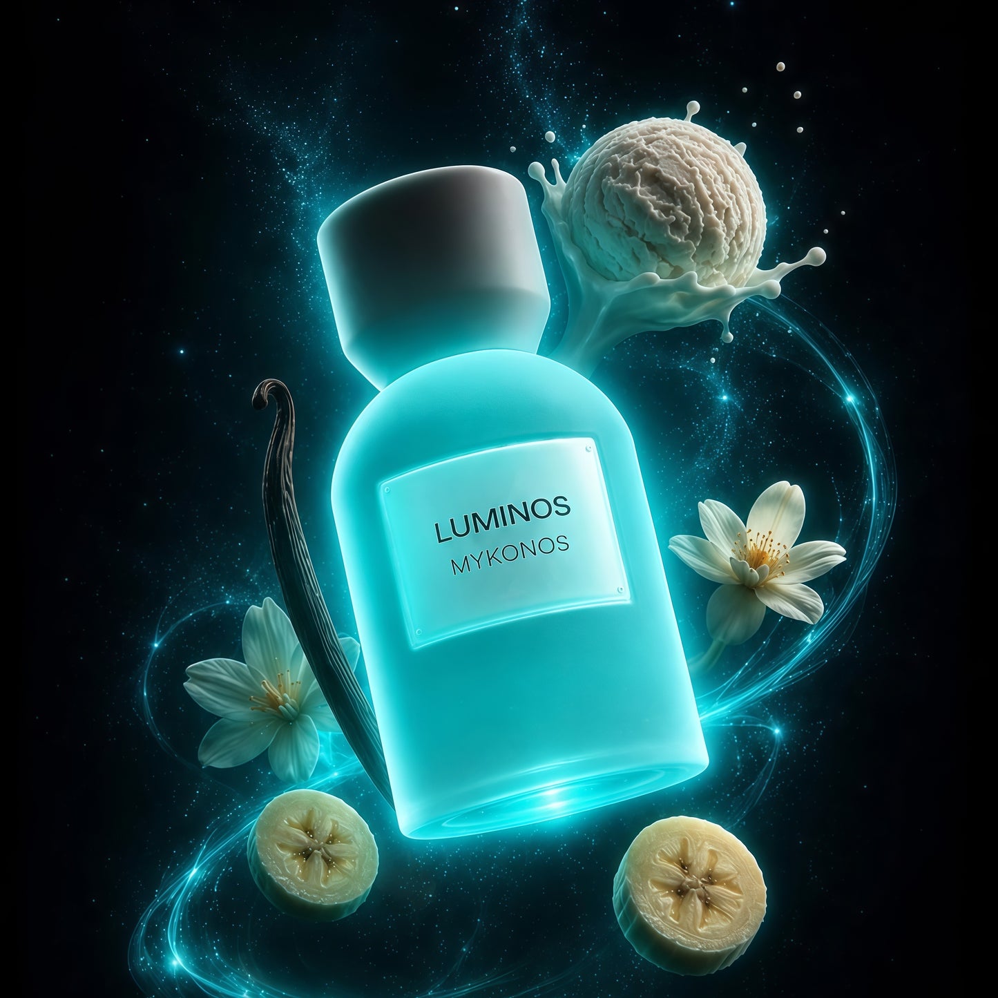 Mykonos Luminos Extrait De Parfum 50ml Fragancia Unisex Afrutada y Cremosa con Notas de Manzana y Plátano Blue Java Ideal para Momentos Especiales