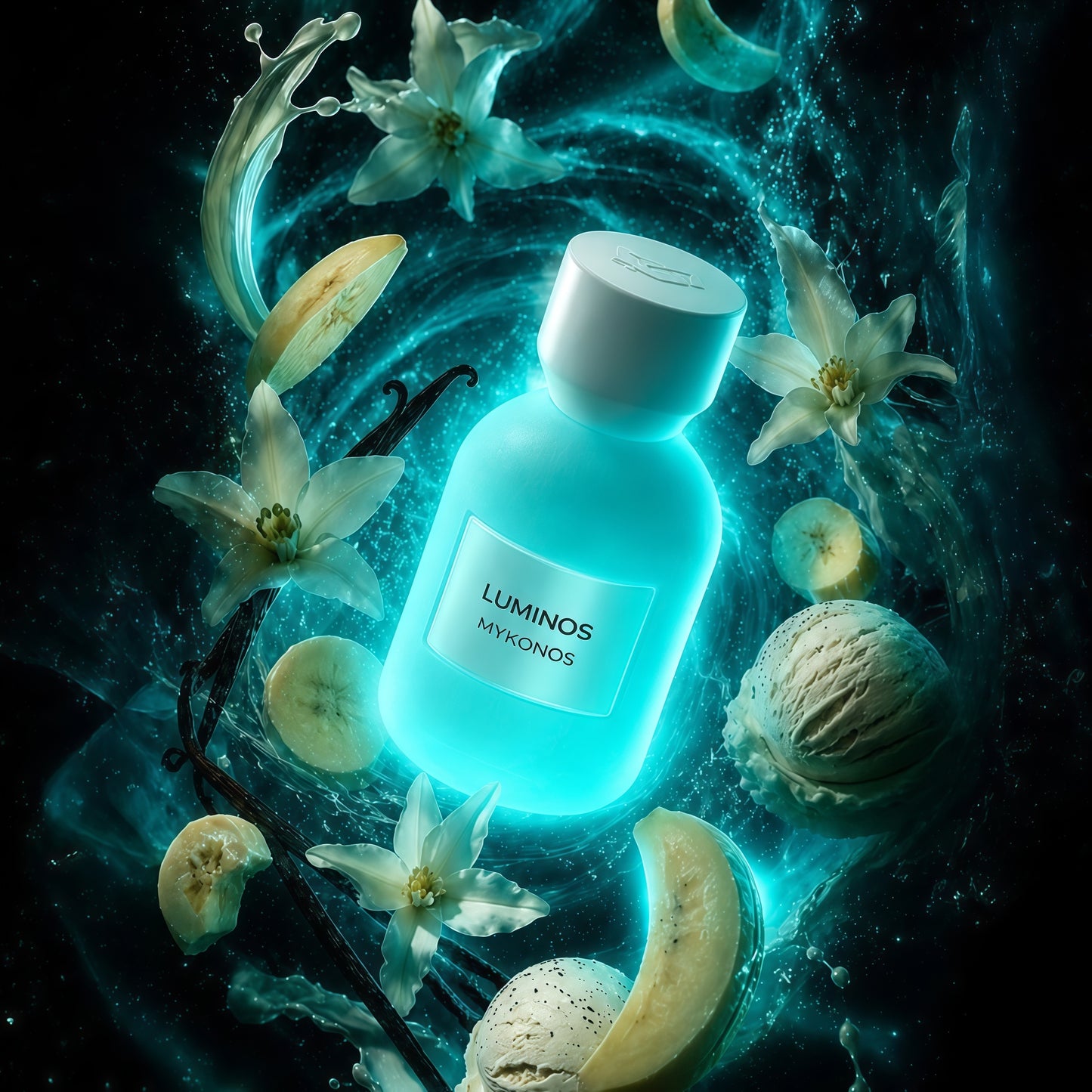 Mykonos Luminos Extrait De Parfum 50ml Fragancia Unisex Afrutada y Cremosa con Notas de Manzana y Plátano Blue Java Ideal para Momentos Especiales