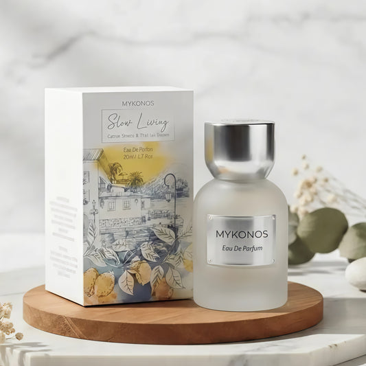 Mykonos Slow Living Eau de Parfum Unisex 50 ml Fragancia Cítrica Floral y Amaderada Fresca y Sofisticada para Uso Diario