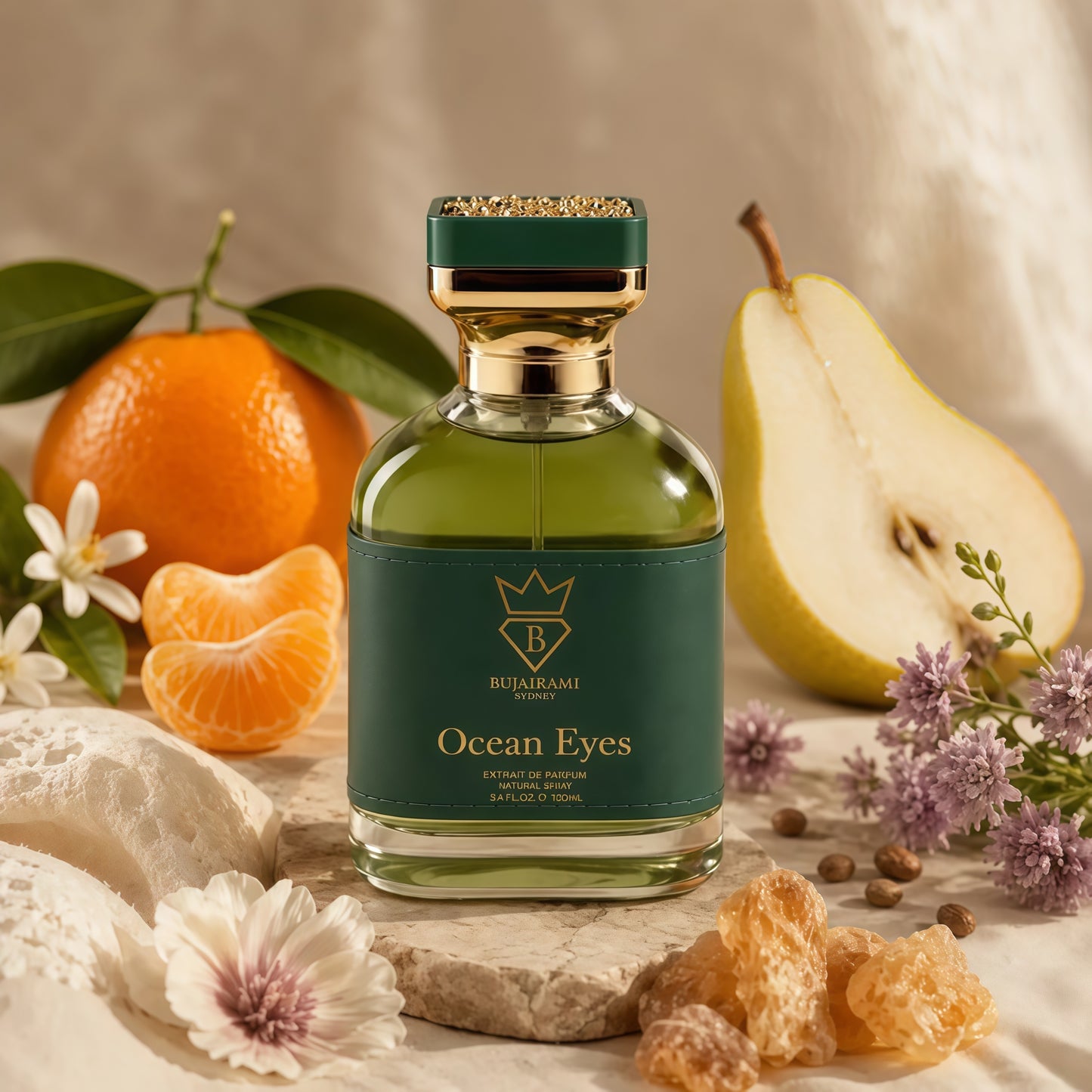 Bujairami Ocean Eyes Extrait de Parfum Unisex 100 ml Fragancia Cítrica Almizclada y Ambarada Fresca y Elegante para Uso Diario