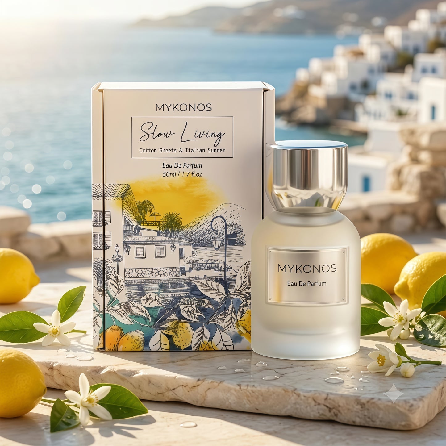 Mykonos Slow Living Eau de Parfum Unisex 50 ml Fragancia Cítrica Floral y Amaderada Fresca y Sofisticada para Uso Diario
